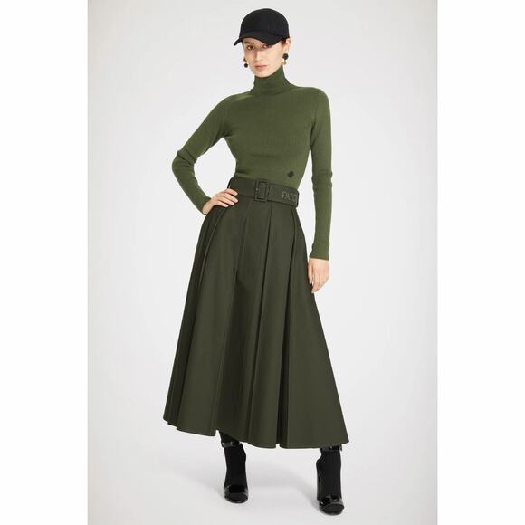 NWT Patou Canvas Pleated Winter Moss Green Organic Cotton Maxi Skirt - Picture 1 of 9